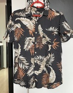 O Koszula Primarka hawajska wiskoza ciemny popiel kolorowe liście palm