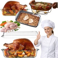 NACZYNIE ŻAROODPORNE DUŻE 7L DO ZAPIEKANIA Z POKRYWĄ SZKLANE PROSTOKĄTNE