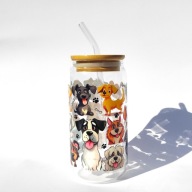 Kubek szklanka z bambusową pokrywką i słomką 550 ml z wzorem Kundelki