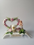 Pamiątka Komunia Serce Ze Świecą Dziewczynka Klęcząca