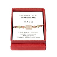 Bransoletka WAGA znak kamienie perła, kwarc różowy turmalin znaki zodiaku
