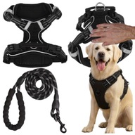 SZELKI DLA PSA ZE SMYCZĄ MOCNE ODBLASKOWANE NA SPACERY 150CM CZARNA XXL