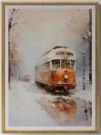 A2 PLAKAT OBRAZ, PLAKAT TRAMWAJ STARY TRAMWAJ ZIMĄ ZIMA ŚNIEG