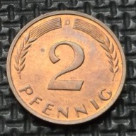 *NIEMCY [0206]*2 fenigi 1964 *D* Niemcy Zachodnie (RFN) Kłosy, Liście dębu