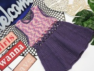 Handmade - wełniana sukienka fiolet , wycięcia r 68