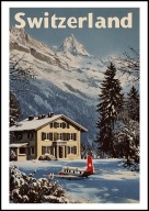 A2 KOLOROWY PLAKAT OBRAZ SZWAJCARIA SWITZERLAND, VINTAGE RETRO