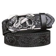 Pas pasek skórzany automatyczny czarny 130 cm Smok elegancki styl vintage