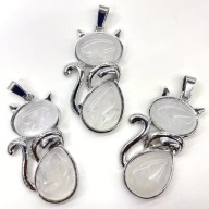 NASZYJNIK kryształt górski magiczny kot kamień RETRO AMULET SOPEL WISIOREK