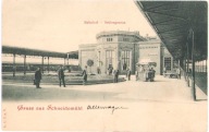 PIŁA - Dworzec perony kiosk na kółkach- ca. 1900 -Gruss aus Schneidemuhl