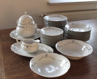 Serwis obiadowy Bogucice Eksportowy Biała porcelana Srebrny pasek 10 os.