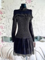 SUKIENKA CZARNA PÓŁGOLF BŁYSZCZĄCA FALBANKI GOLF andrzejki impreza święta