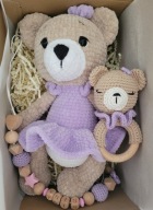 Zestaw powitalny Miś + grzechotka+ zawieszka prezent na chrzest Baby Shower