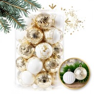 Bombki Choinkowe 34 szt. Biało-Złote 6 cm Świąteczne Dekoracje