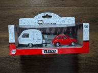 Fiat 126p (czerwony) plus przyczepa