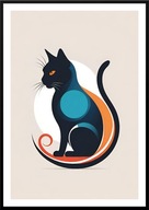 A2 KOLOROWY OBRAZ PLAKAT Z KOTEM, CZARNY KOT NA BEŻOWYM TLE