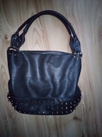 Duża torba worek ćwiekii szara kieszonki skóra eco