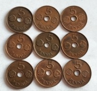 moneta Finlandia przedwojenna 5 pennia Cu 1941 1942 1943