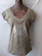 Bluzka khaki ze srebrzystym nadrukiem - M