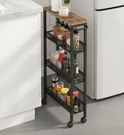 WÓZEK KUCHENNY DREWNIANY REGAŁ WĄSKI NA KÓŁKACH PÓŁKA METAL LOFT 4 POZIOMY