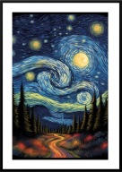 A2 PLAKAT OBRAZ GWIAŹDZISTA NOC W STYLU VINCENT VAN GOGH NOC GWIAZDY LAS