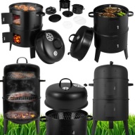 GRILL WĘDZARNIA OGRODOWY WĘGLOWY SOLIDNY METALOWY POKRYWA POPIELNIK BECZKA