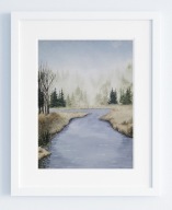 Akwarela, Cicha rzeka,ręcznie malowany obraz 23x31cm,oryginał