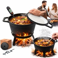 KOCIOŁEK ŻELIWNY GARNEK STOJĄCY EMALIOWANY NA OGNISKO GRILL PATELNIA 8L 3W1