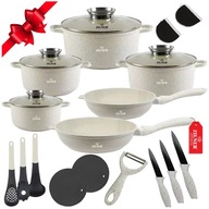 ZESTAW GARNKÓW ZILNER PREMIUM BEŻOWA CERAMICZNE 21 EL. GARNKI DO KUCHNI