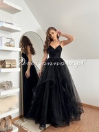 Suknia, sukienka na 18, wesele, studniówkę MADELINE-czarna, gorsetowa