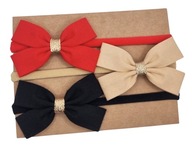Opaski kokardki zestaw 3 szt czerwona czarna i beżowa dla dziewczynki