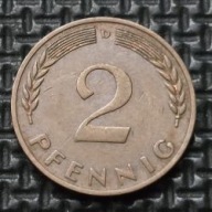 *NIEMCY [0206]*2 fenigi 1966 *D* Niemcy Zachodnie (RFN) Kłosy, Liście dębu