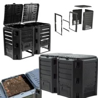 KOMPOSTOWNIK OGRODOWY DUŻY DOMOWY PLASTIKOWY 800l DWUKOMOROWY CZARNY KUFER