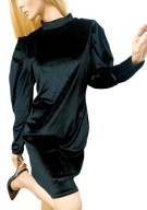 F&F CZARNA WELUROWA SUKIENKA GOTYCKA Z BUFKAMI MIDI GOTHIC 44/XXL