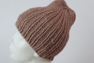 Wełniana czapka Eskimo-rękodzieło, S, pudrowy róż, ciepła, gruba