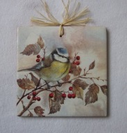 Robótkownia Kafelek obrazek 15x15 Ptak Ptaki Sikorka w kalinie