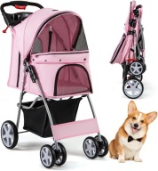 WÓZEK DLA PSA KOTA SKŁADANY ELEGANCKI BEZPIECZNY LEKKI PRAKTYCZNY RÓŻOWY