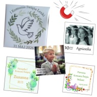 Foto Magnes na lodówkę personalizowany 5x5cm I Komunia Święta 10 szt.
