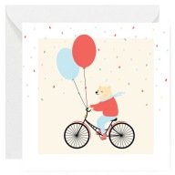 Kartka okolicznościowa Urodzinowa - Miś na Rowerze z Balonami - 14x14 cm