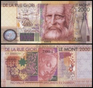 BNA - BANKNOT TESTOWY LEONARDO DA VINCI 2000 SPECIMEN DE LA RUE GIORI KOPIA