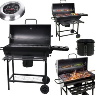 GRILL WĘGLOWY OGRODOWY ŻELIWNY Z POKRYWĄ RUSZT PŁYTA + TERMOMETR DUŻY