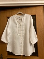 BLUZKA BIAŁA LEN BY PART TWO (L) ROZPINANA RĘKAW 3/4 STÓJKA