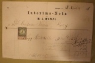Interims - Nota, M.J. WENZL, KOZY - BIELSKO - BIAŁA 1887 - ZNACZEK