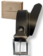 Pasek męski skórzany sokrates naturalny stal nierdzewna stainless steel