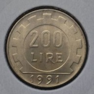 *WŁOCHY [0089]*200 Lirów 1991r. Republika Włoska, Legenda 200 LIRE, Holder