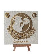 ZAPROSZENIA KOMUNIA DZIEWCZYNKA Z HOSTIĄ ŁUK – K4 – ECRI – ZŁOTO