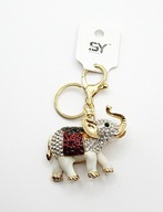 Brelok do torebki kluczy metalowy słonik biały na szczęście karabińczyk