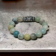 Amazonit ...Męska bransoletka z Amazonitu i agatu tybetańskies