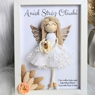 ANIOŁEK RAMKA MAKRAMA PAMIĄTKA PREZENT CHRZEST roczek KOMUNIA Anioł Stróż