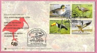 ONZ Wien 2003, FDC czwórka, ptaki zagrożone, kaczka, tukan, gęś, ibis