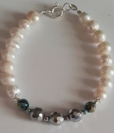 Białe perły słodkowodne, srebrny hematyt fasetowany,srebro 925